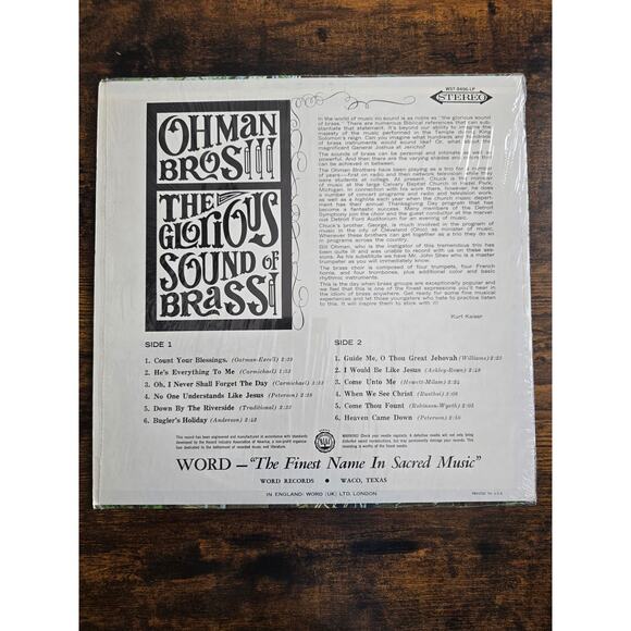 Ohman Bros - The Glorious Sound of Brass Word Records - Waco Texas WST 8406 LP - Picture 2 of 8